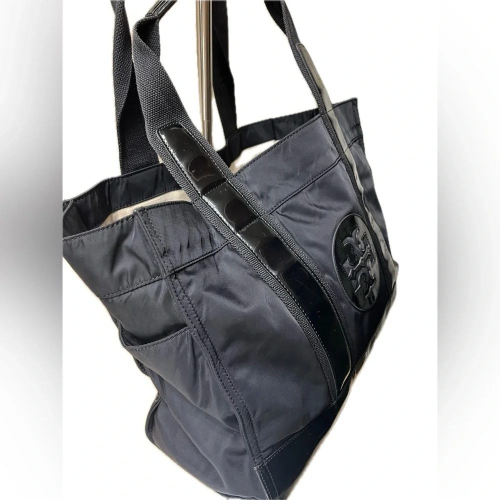 Tory Burch Nylon/Patent Leather Weekender Tote, Black